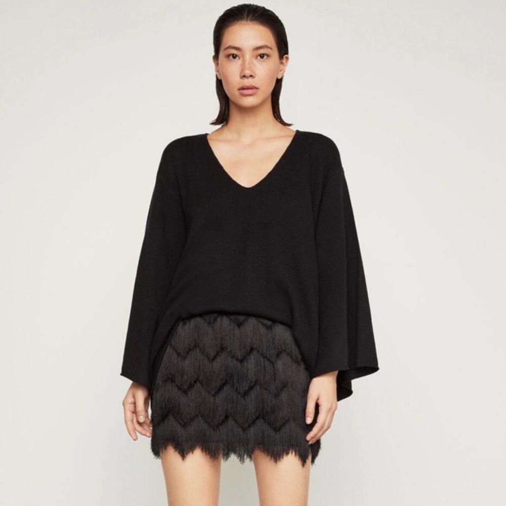 NEW w Tags BCBGMaxAzria Modie Black Fringe Mini Skirt M